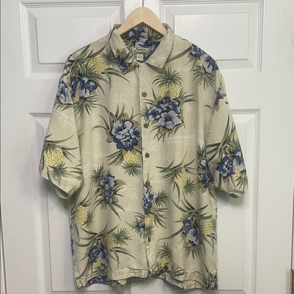 Tommy Bahama Pineapple Floral Shirt - Cream and Blue